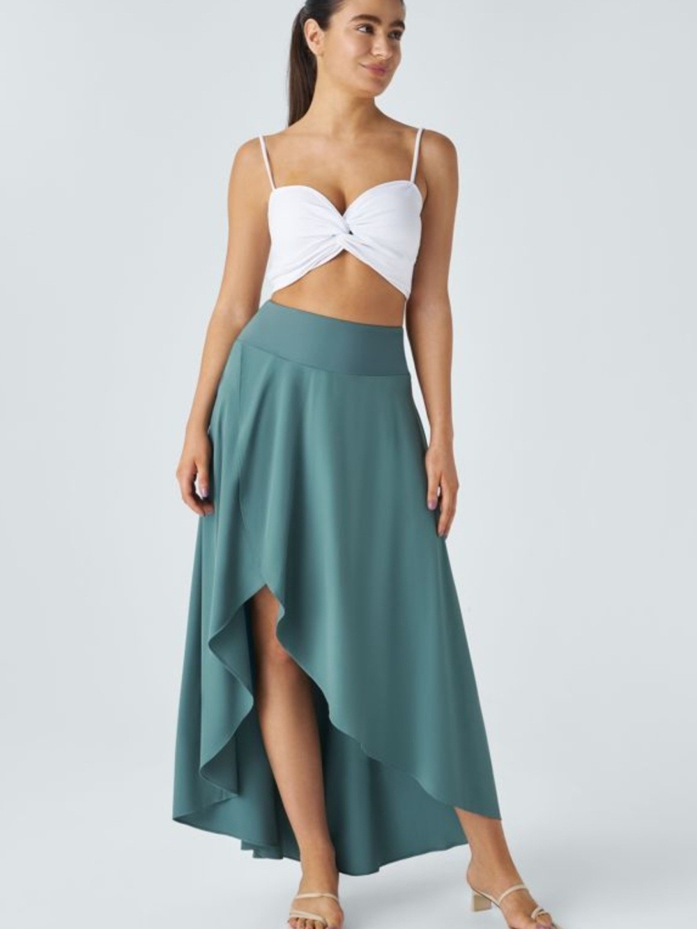 HALARA Teal High-Low Flow Maxi Skirt